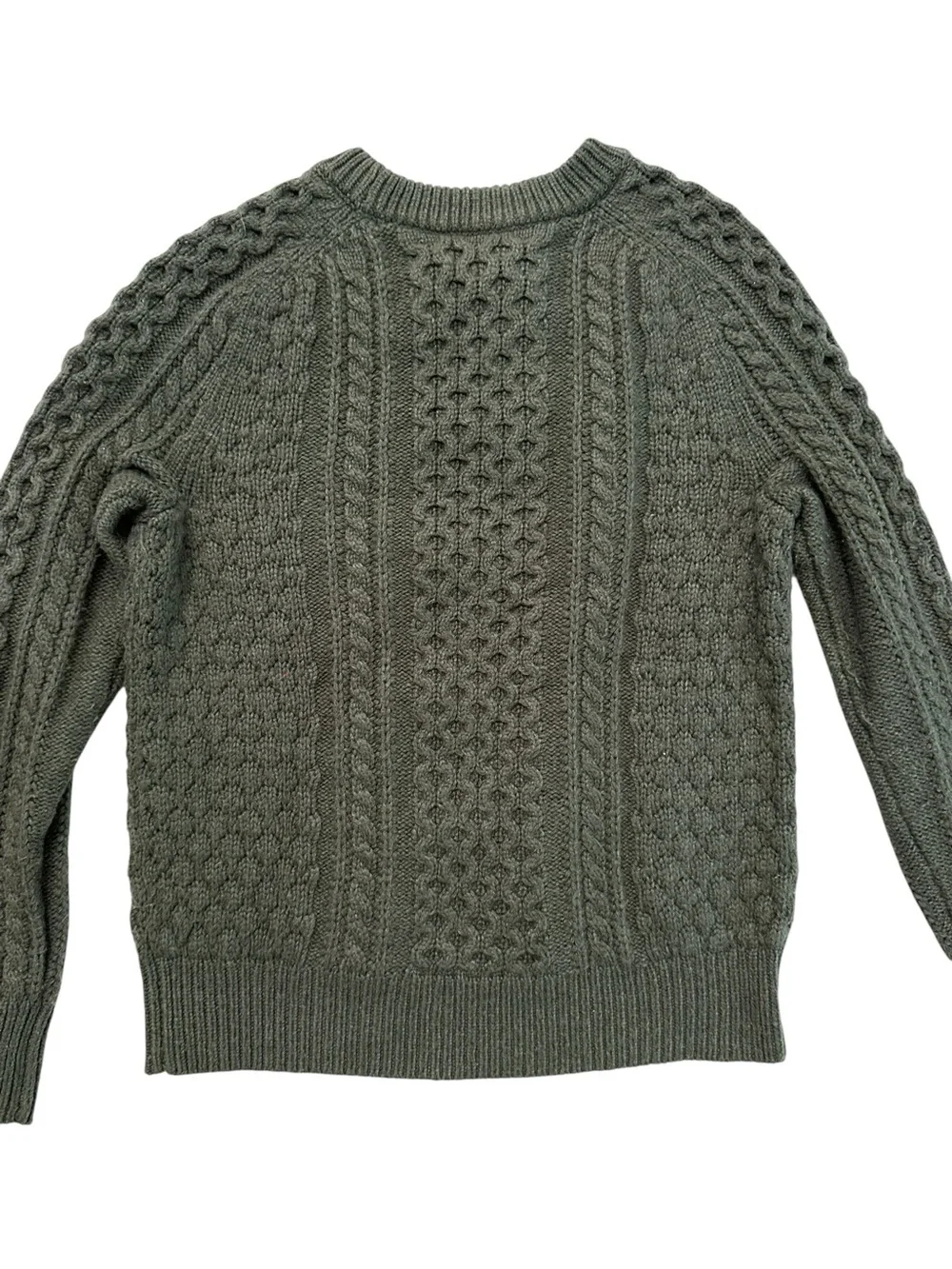 J.Crew Olive Green Cable Knit Sweater Women’s Crew Neck Pom Pom Textured Long XS